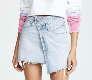 AGOLDE Denim Mini Skirt Distressed Thrashed Asymmetrical Off Duty Y2K‎ Model 26